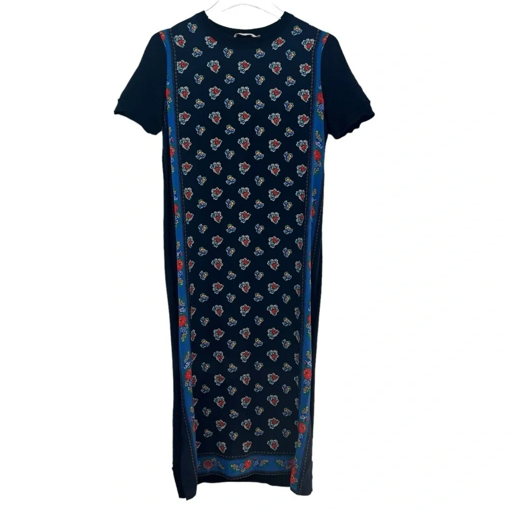 Tory Burch Navy Floral-Print Short-Sleeve Sheath Dress with Blue Trim - Picture 2 of 10